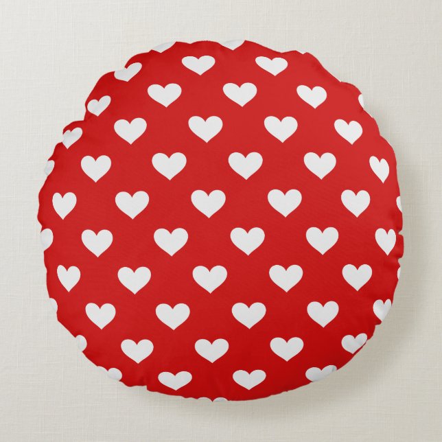Valentines Day Red Love Hearts Round Pillow (Front)