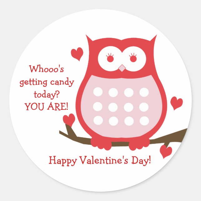 Valentine's Day Red Owl Candy Favor Sticker (Front)