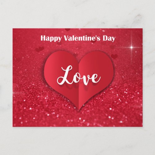 Valentines Day Red Paper Heart Glitter _ Postcard