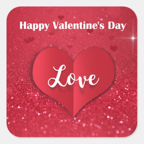 Valentines Day Red Paper Heart Glitter _ Sticker