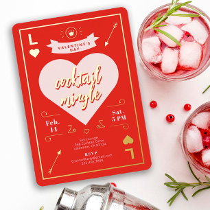 Valentine's Day Red Party Heart and Love Red  Foil Invitation