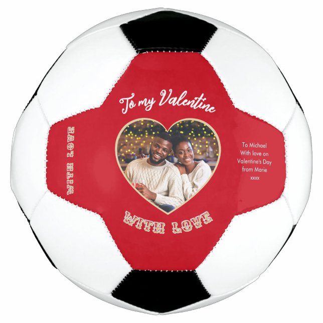Valentine's Day Red Personalized Heart Photo Soccer Ball (Front)