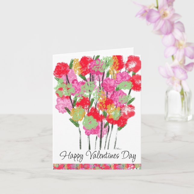 Valentines Day Red Pink Flower Bouquet Card (Orchid)