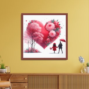 Valentines Day Red Pink Heart and Flowers Framed Art