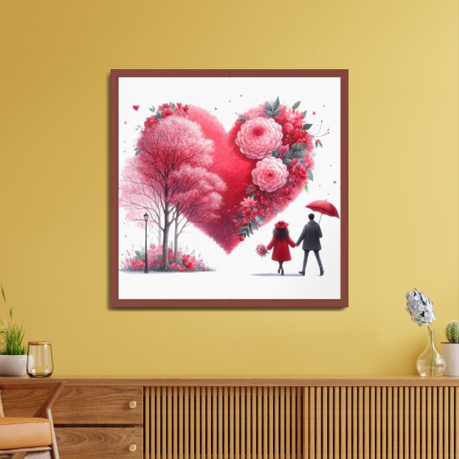 Valentines Day Red Pink Heart and Flowers Framed Art (Living Room)