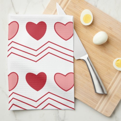 Valentines Day Red Pink Hearts Modern Cute Kitchen Towel