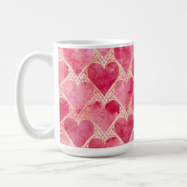 Valentine's Day, Red Pink Love Heart Pattern Coffee Mug (Left)