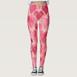 Valentine's Day, Red Pink Love Heart Pattern Leggings