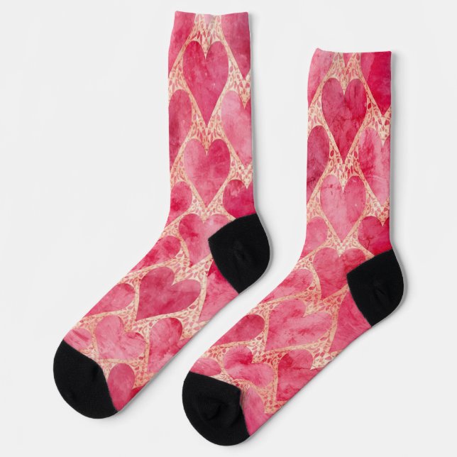 Valentine's Day, Red Pink Love Heart Pattern Socks (Left)