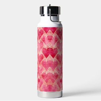 Valentine's Day, Red Pink Love Heart Pattern Water Bottle