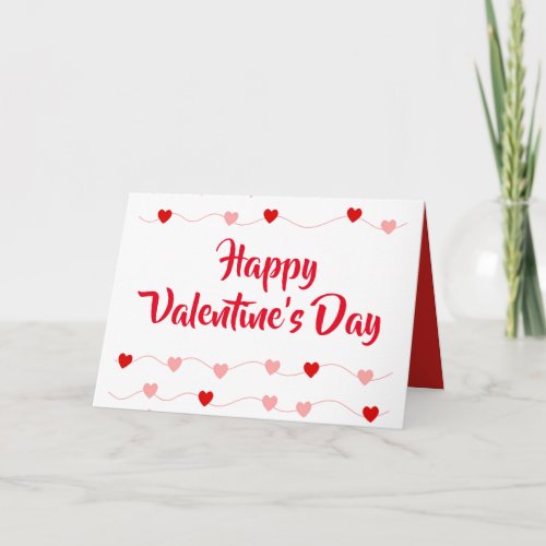 Valentines Day Red Pink String Hearts Cute Card