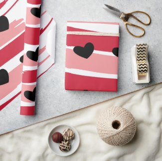 Valentines Day Red Pink Stripes Black Hearts 
