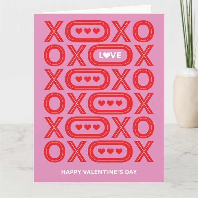 Valentine's Day Red & Pink XOXO G Card (Front)