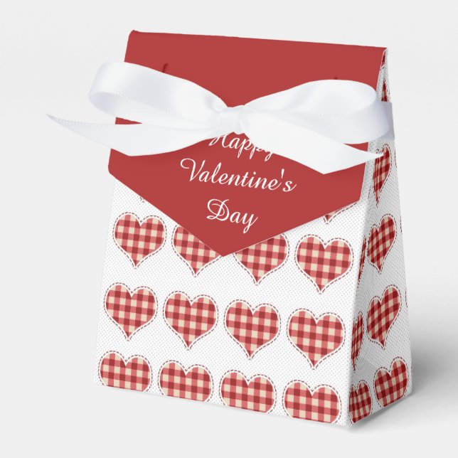 Valentine's Day Red Plaid Hearts Favor Boxes (Front Side)