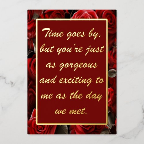 Valentines Day Red Romantic Roses  Foil Holiday Card