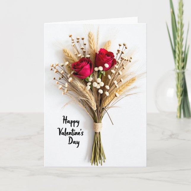 Valentines Day Red Roses Bouquet Card (Front)