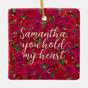 Valentine's Day Red Roses Custom Message Ceramic Ornament