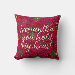 Valentine's Day Red Roses Custom Message Throw Pillow