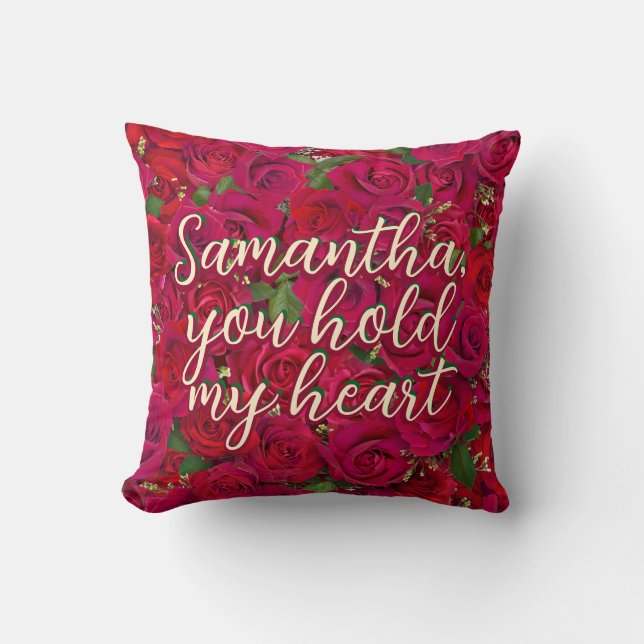 Valentine's Day Red Roses Custom Message  Throw Pillow (Front)