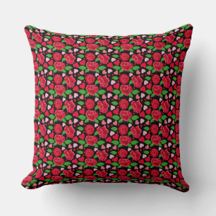 VALENTINES DAY RED ROSES & PINK HEARTS THROW PILLOW