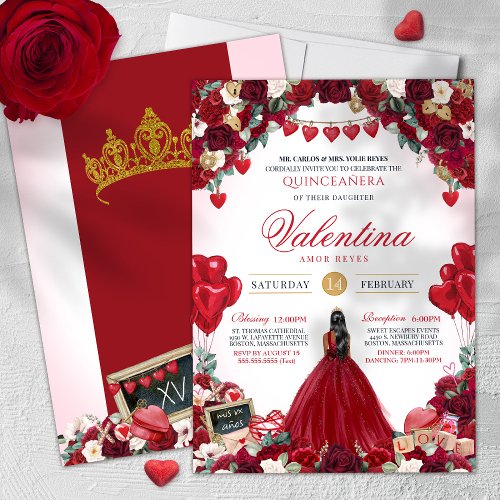 Valentines Day Red Roses Sweet 15 Quinceaera  Invitation