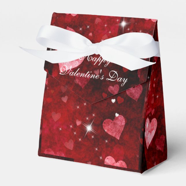 Valentine's Day, Red Satin, Hearts and Sparkle, Favor Boxes (Front Side)