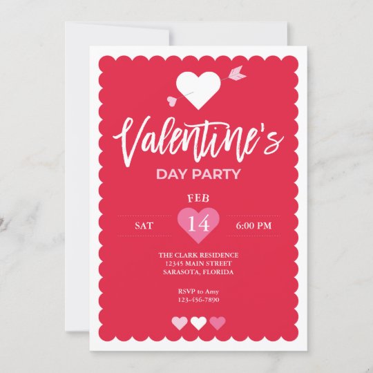 Valentine's Day Red Scalloped Edges Party Invitation | Zazzle.com