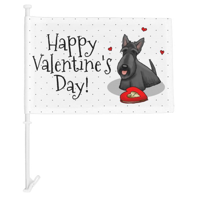 Valentine's Day (red) Scottie Dog (black) Cute Car Flag (Front)
