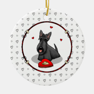 Valentine's Day (red) Scottie Dog (black) Cute Ceramic Ornament
