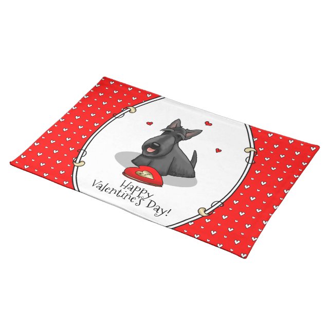Valentine's Day (red) Scottie Dog (black) Cute Cloth Placemat (On Table)