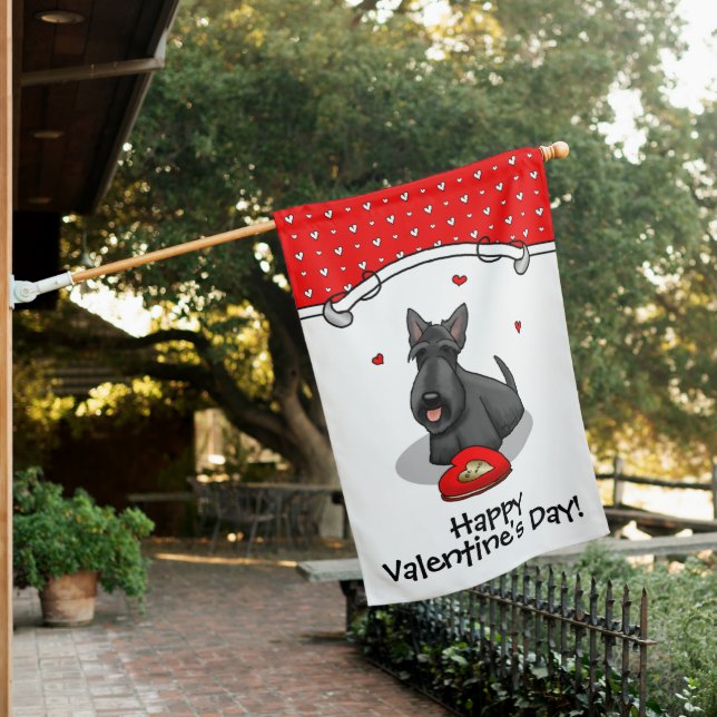 Valentine's Day (red) Scottie Dog (black) Cute House Flag (In SItu)
