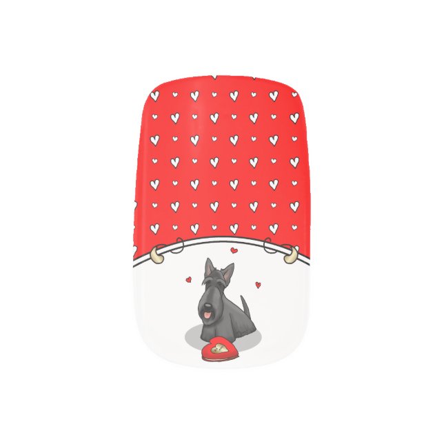 Valentine's Day (red) Scottie Dog (black) Cute Minx Nail Art (Left Thumb)