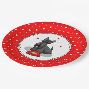 Valentine's Day (red) Scottie Dog (black) Cute Paper Plates