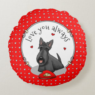 Valentine's Day (red) Scottie Dog (black) Cute Round Pillow