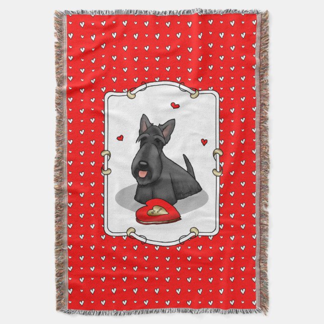 Valentine's Day (red) Scottie Dog (black) Cute Throw Blanket (Front Vertical)
