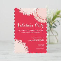 Valentine's Day Red White Doilies Party Invitation | Zazzle