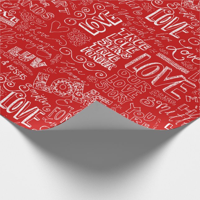 Valentine's Day Red White True Love Word Art Wrapping Paper (Corner)