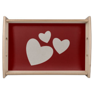 Valentine's Day Red with Beige Hearts Serving Tray