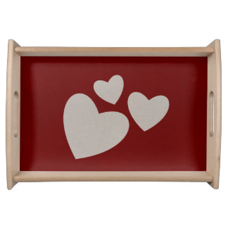 Valentine's Day Red with Beige Hearts Serving Tray