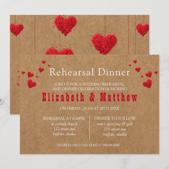 Valentine's Day Rehearsal Dinner Invitation (Front/Back)