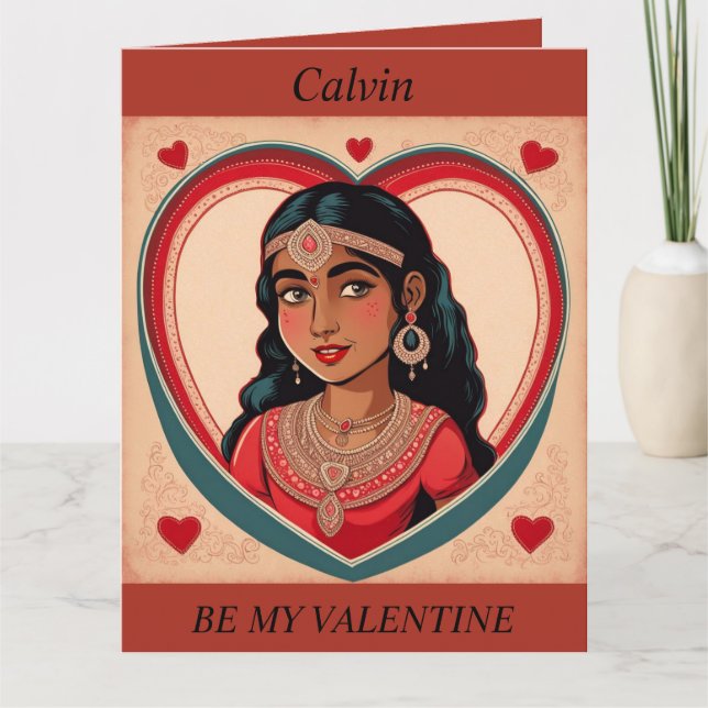 VALENTINE'S DAY Retro Asian Girl folding card (Front)