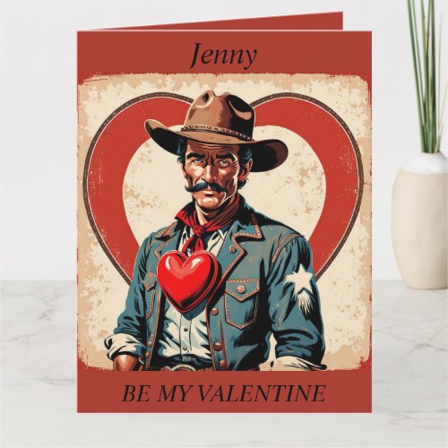 VALENTINES DAY Retro Cowboy editable Card