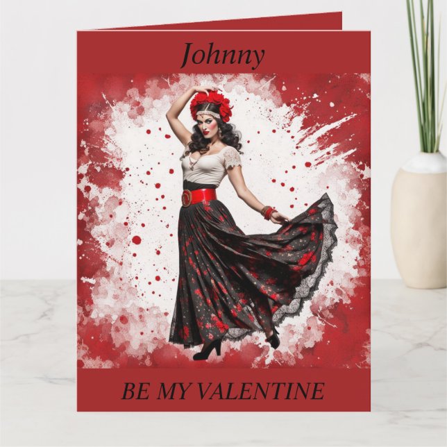 VALENTINE'S DAY Retro Gypsy Dancer folding card (Front)