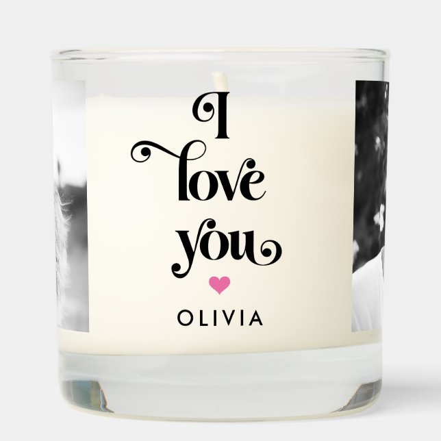 Valentines day retro I love you name photo Scented Candle (Right)