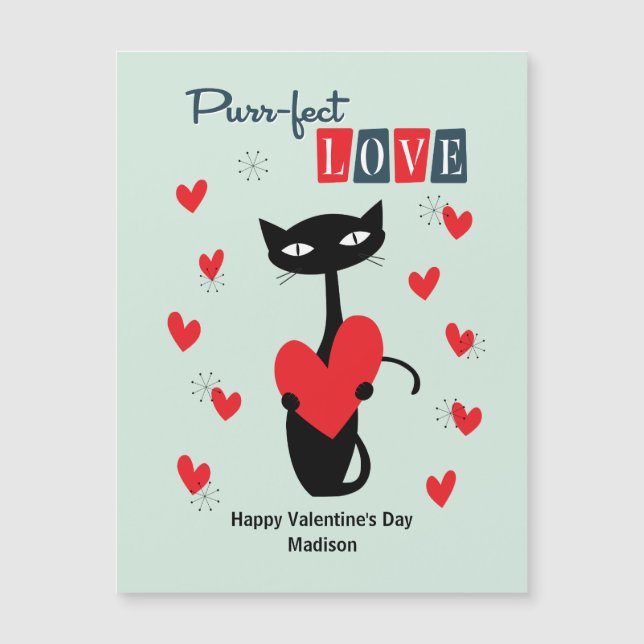 Valentines Day Retro Mid Century Cat (Front)