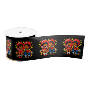 Valentine's Day   Retro Pop Art Boy and Girl Satin Ribbon