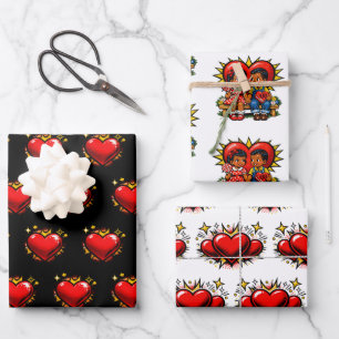 Valentine's Day   Retro Pop Art Boy and Girl Wrapping Paper Sheets