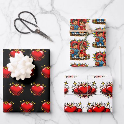 Valentine's Day | Retro Pop Art Boy and Girl Wrapping Paper Sheets
