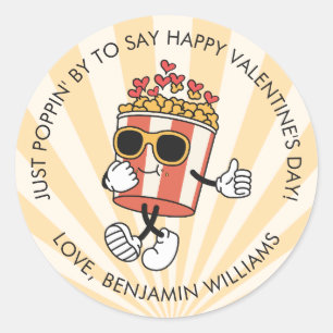 Valentines Day Retro Popcorn Favor Treat from name Classic Round Sticker