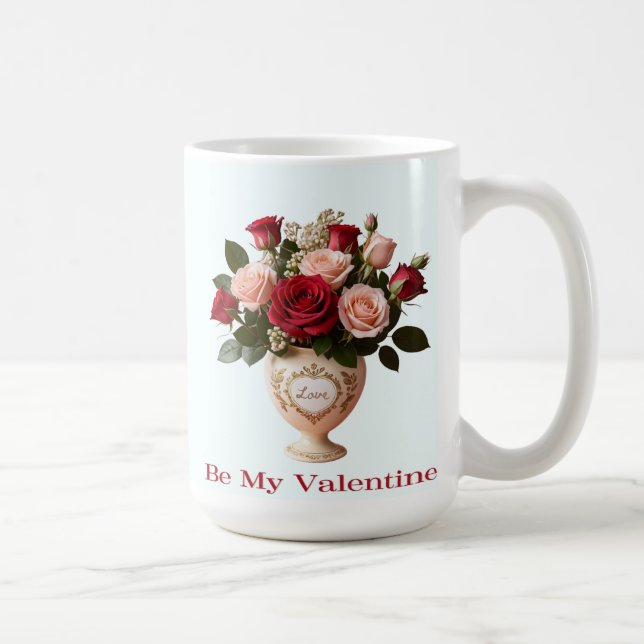Valentine's Day Retro Vase of Roses Personalized Coffee Mug (Right)
